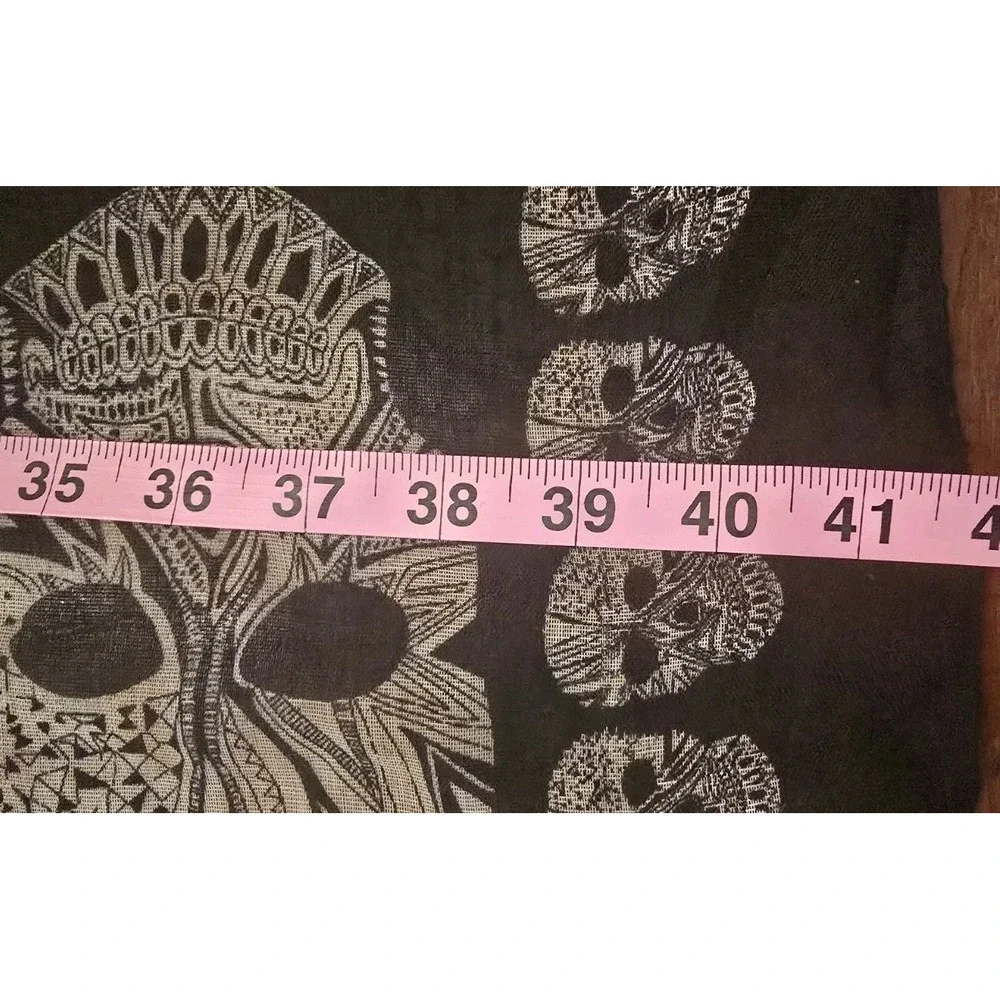 Women Scarf Skull Shawl Soft Long Elegant Classical Sheer Black Beaded Halloween